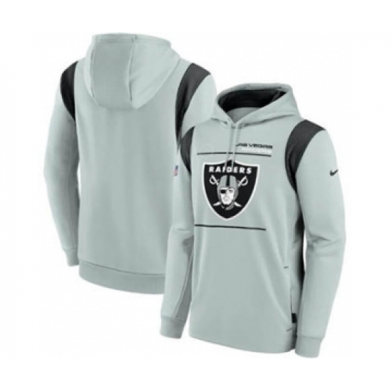 Men's Las Vegas Raiders 2021 Gray Sideline Logo Performance Pullover Hoodie - Jersey