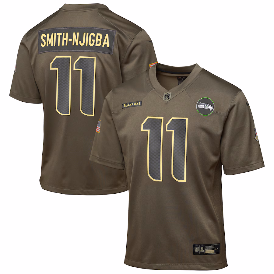 Youth Seattle Seahawks Jaxon Smith-Njigba Nike Olive 2025 Salute to Service Game Jersey - Jersey