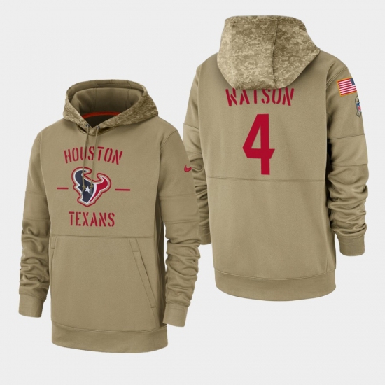 Men's Houston Texans #4 Deshaun Watson 2019 Salute to Service Sideline Therma Pullover Hoodie - Tan - Jersey
