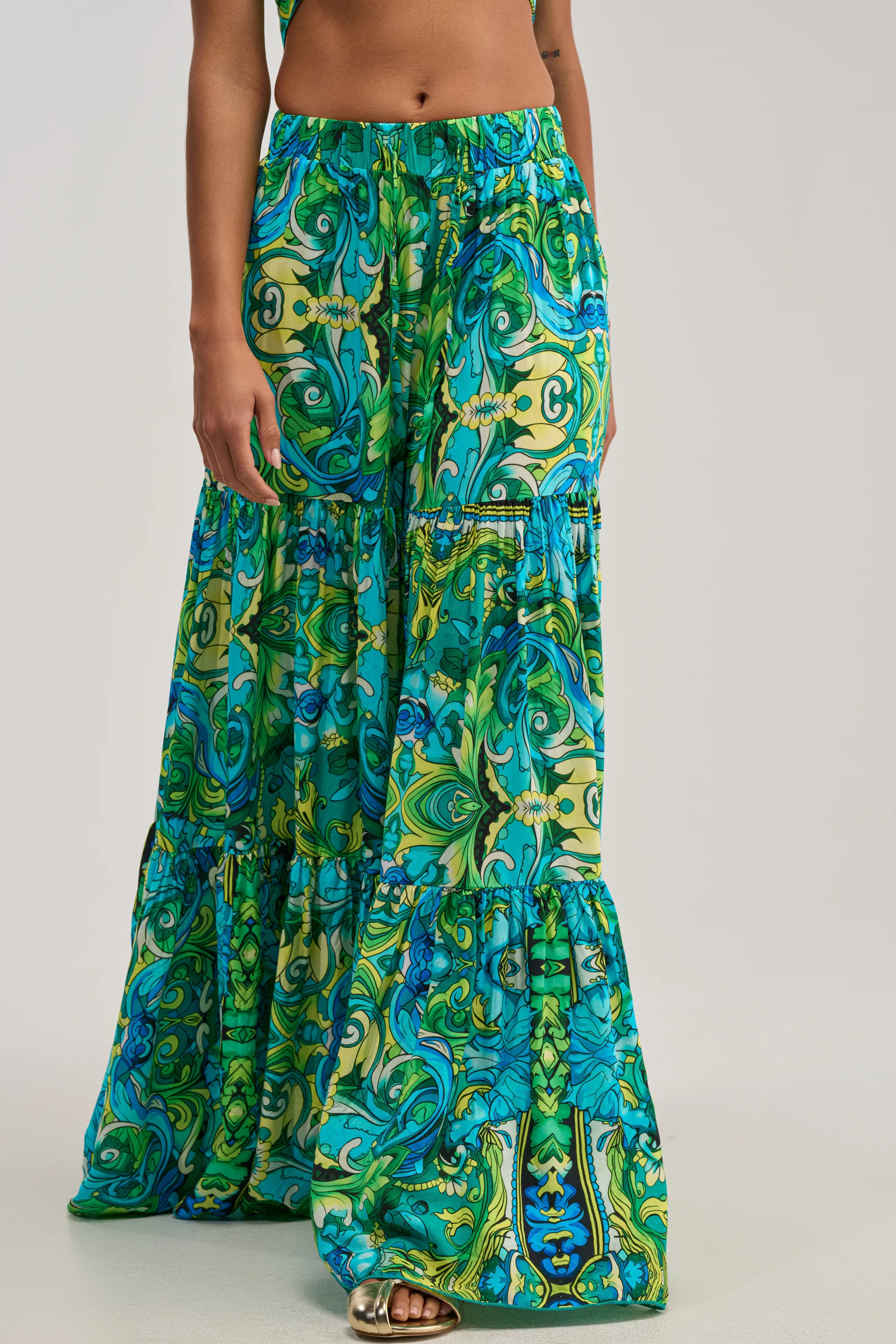 INTO THE GARDEN PALAZZO PANT IN GREEN MULTI - Akira Wear