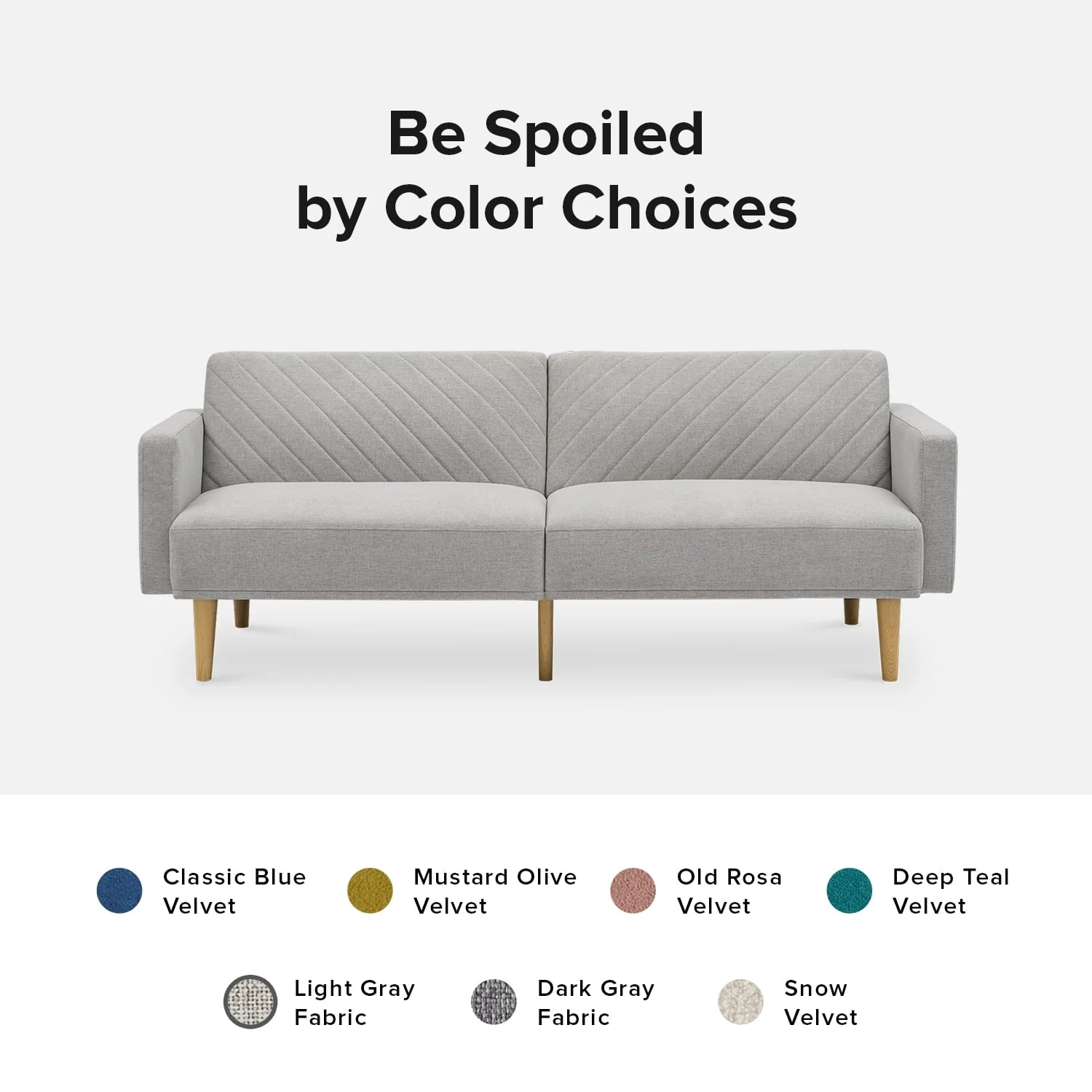 Mopio Chloe Futon Sofa Bed Convertible Sleeper Sofa with Tapered Legs Light Gray