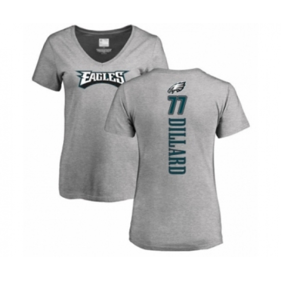 Women's Philadelphia Eagles #77 Andre Dillard Ash Backer V-Neck T-Shirt - Jersey