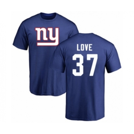 Football New York Giants #37 Julian Love Royal Blue Name & Number Logo T-Shirt - Jersey