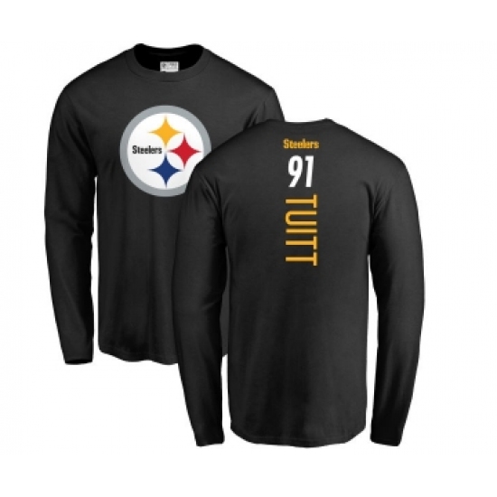 Football Pittsburgh Steelers #91 Stephon Tuitt Black Backer Long Sleeve T-Shirt - Jersey