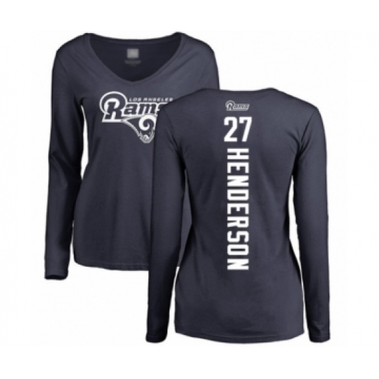Football Women's Los Angeles Rams #27 Darrell Henderson Navy Blue Backer Slim Fit Long Sleeve T-Shirt - Jersey