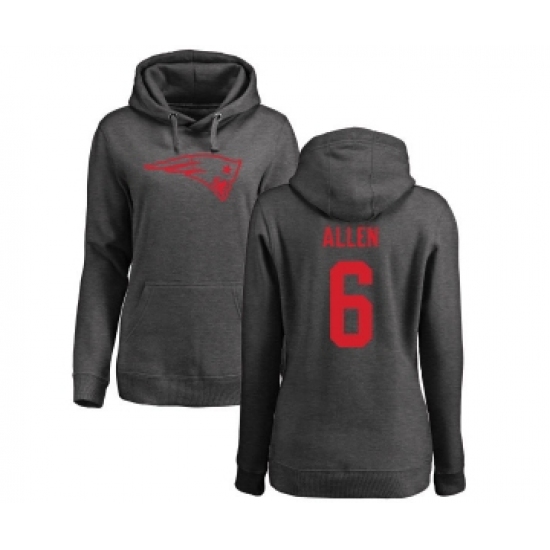 Football Women's New England Patriots #6 Ryan Allen Ash One Color Pullover Hoodie - Jersey