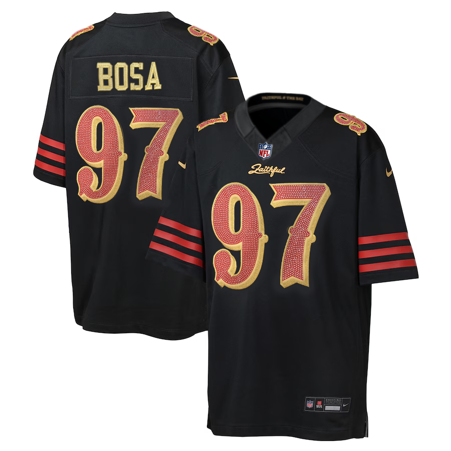 [Diamond-Studded Collector's Edition] San Francisco 49ers Nick Bosa  Black 2025 Rivalries Collection Game Jersey - Jersey