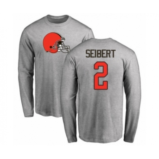 Football Cleveland Browns #2 Austin Seibert Ash Name & Number Logo Long Sleeve T-Shirt - Jersey