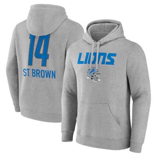 Men's Detroit Lions #14 Amon-Ra St. Brown Heather Gray Team Wordmark Player Name & Number Pullover Hoodie - Jersey