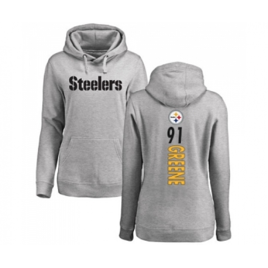 Football Women's Pittsburgh Steelers #91 Kevin Greene Ash Backer Pullover Hoodie - Jersey