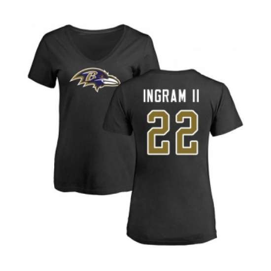 Football Women's Baltimore Ravens #22 Mark Ingram II Black Name & Number Logo T-Shirt - Jersey