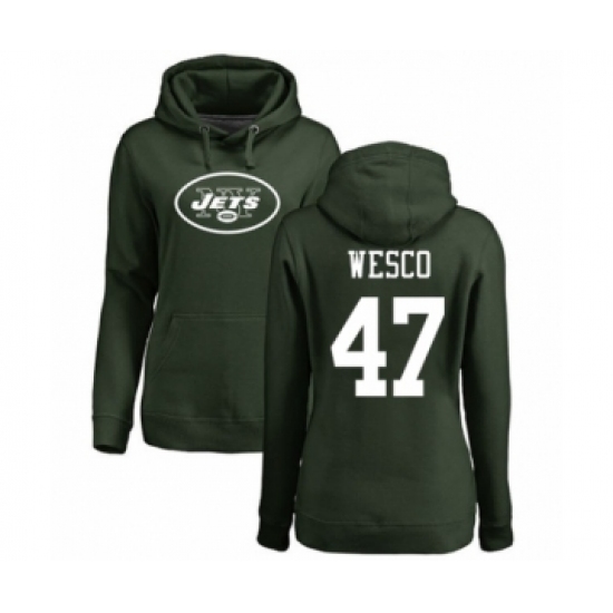 Football Women's New York Jets #47 Trevon Wesco Green Name & Number Logo Pullover Hoodie - Jersey