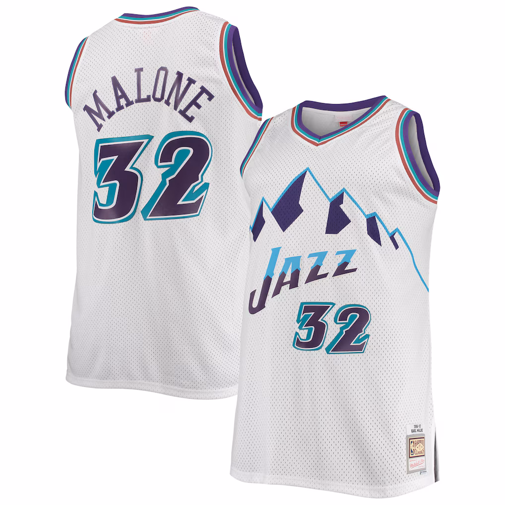 Men's Utah Jazz Karl Malone Mitchell & Ness White 1996/97 Big & Tall Hardwood Classics Swingman Jersey - Jersey
