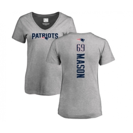 Football Women's New England Patriots #69 Shaq Mason Ash Backer V-Neck T-Shirt - Jersey