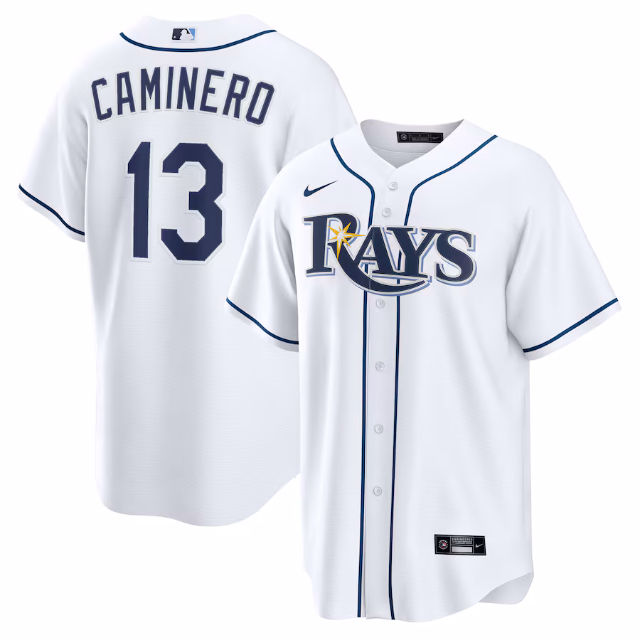 Youth Tampa Bay Rays Junior Caminero Nike White Home Replica Jersey - Jersey