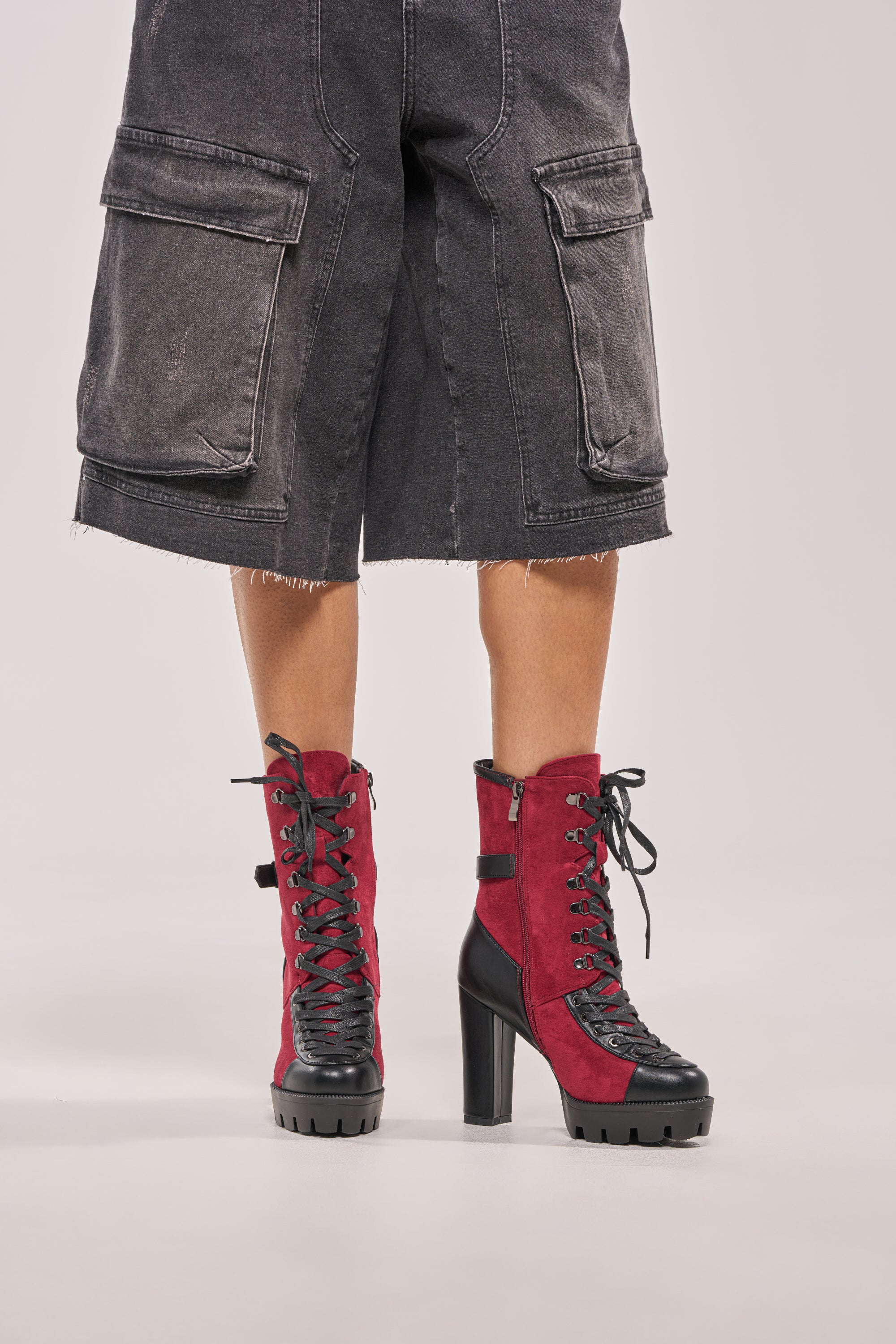 AZALEA WANG BARRINGTON BURGUNDY COLOR BLOCKED SPORTY CHUNKY BOOTIE - Akira Wear