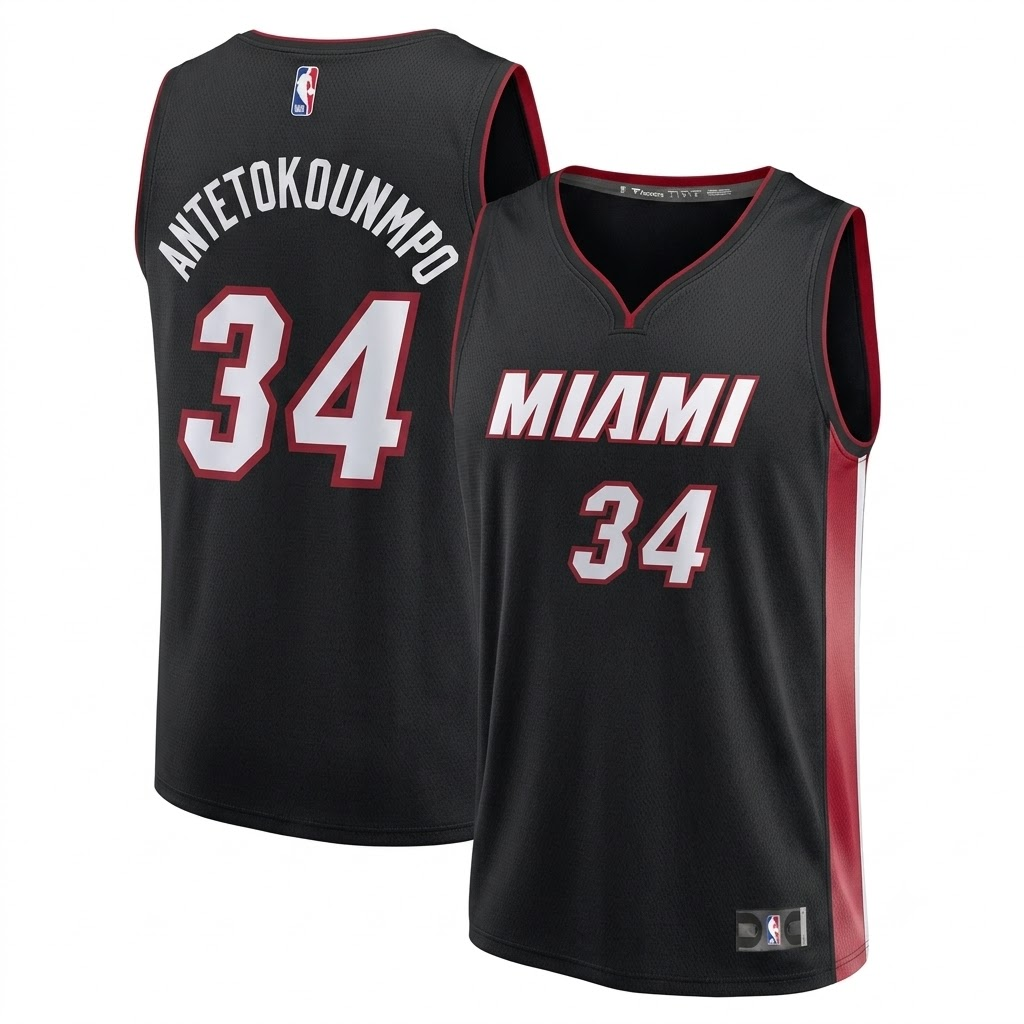 Men's Miami Heat Giannis Antetokounmpo Fanatics Black Fast Break Replica Player Jersey - Icon Edition - Jersey