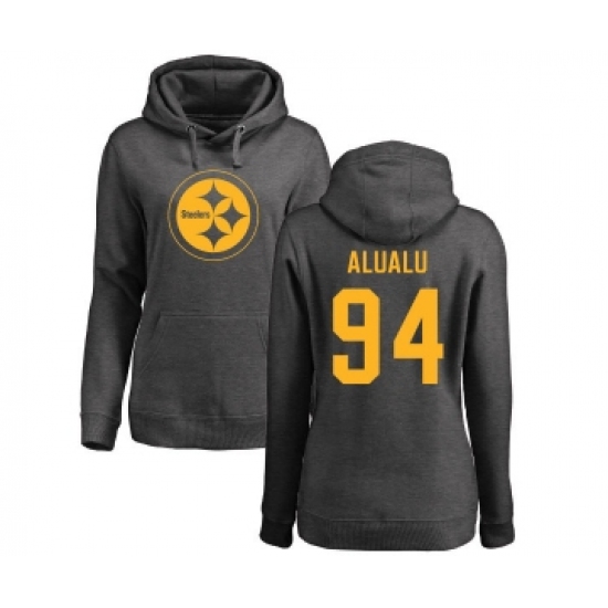 Football Women's Pittsburgh Steelers #94 Tyson Alualu Ash One Color Pullover Hoodie - Jersey