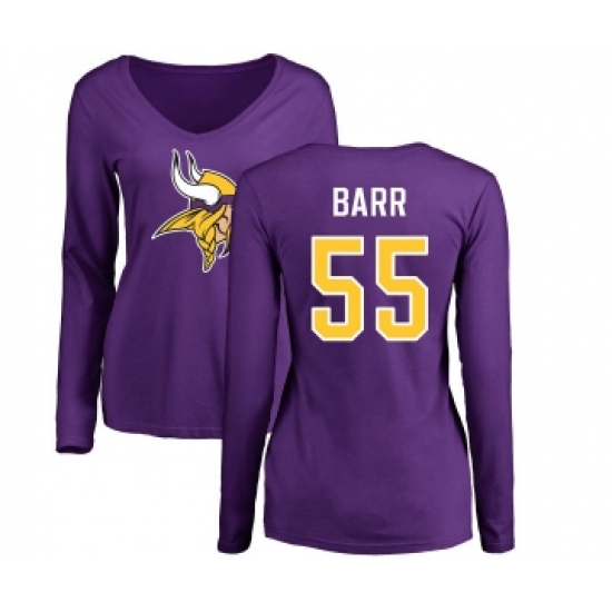 Football Women's Minnesota Vikings #55 Anthony Barr Purple Name & Number Logo Slim Fit Long Sleeve T-Shirt - Jersey