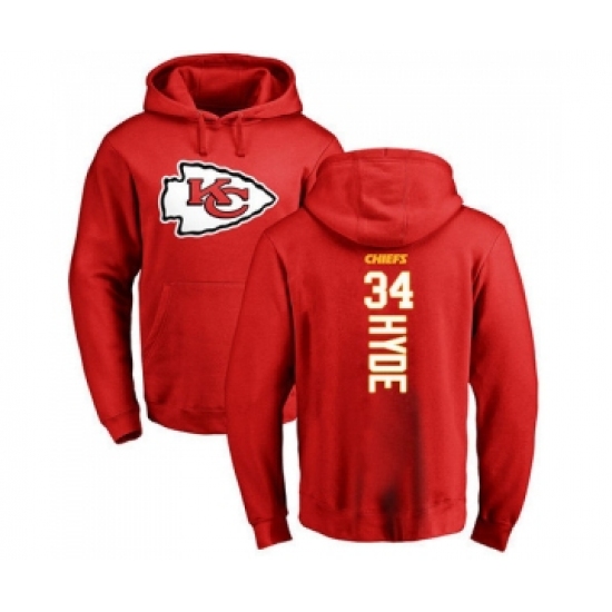 Football Kansas City Chiefs #34 Carlos Hyde Red Backer Pullover Hoodie - Jersey