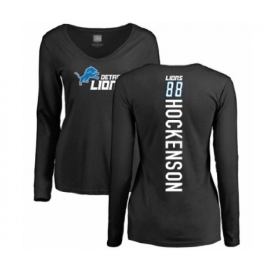 Football Women's Detroit Lions #88 T.J. Hockenson Black Backer Long Sleeve T-Shirt - Jersey
