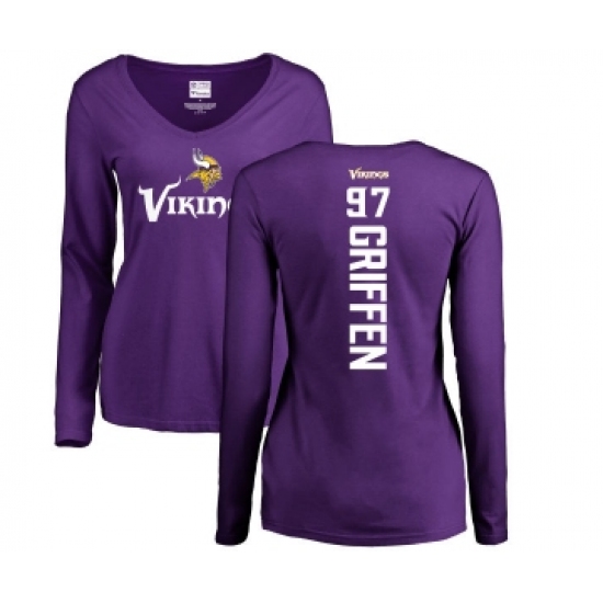 Football Women's Minnesota Vikings #97 Everson Griffen Purple Backer Slim Fit Long Sleeve T-Shirt - Jersey