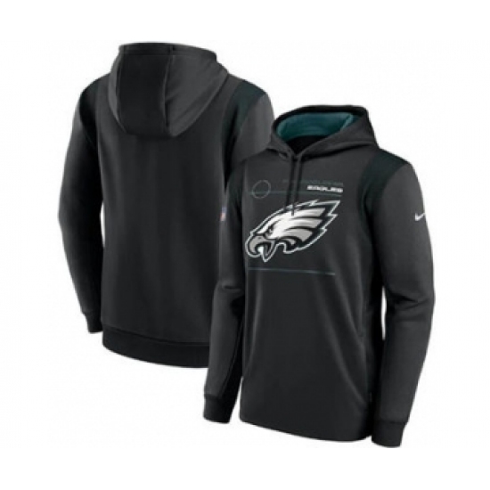 Men's Philadelphia Eagles 2021 Black Sideline Logo Performance Pullover Hoodie - Jersey
