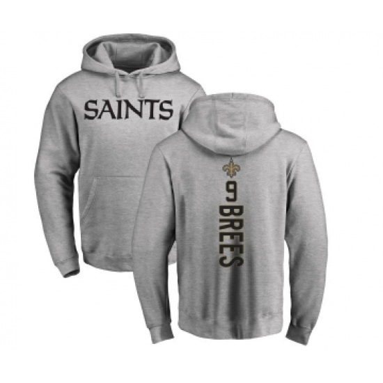 Football New Orleans Saints #9 Drew Brees Ash Backer Pullover Hoodie - Jersey