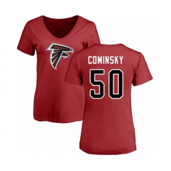 Football Women's Atlanta Falcons #50 John Cominsky Red Name & Number Logo T-Shirt - Jersey