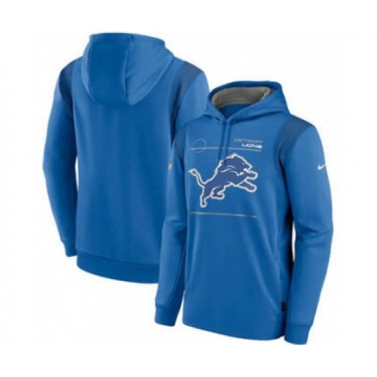 Men's Detroit Lions 2021 Blue Sideline Logo Performance Pullover Hoodie - Jersey