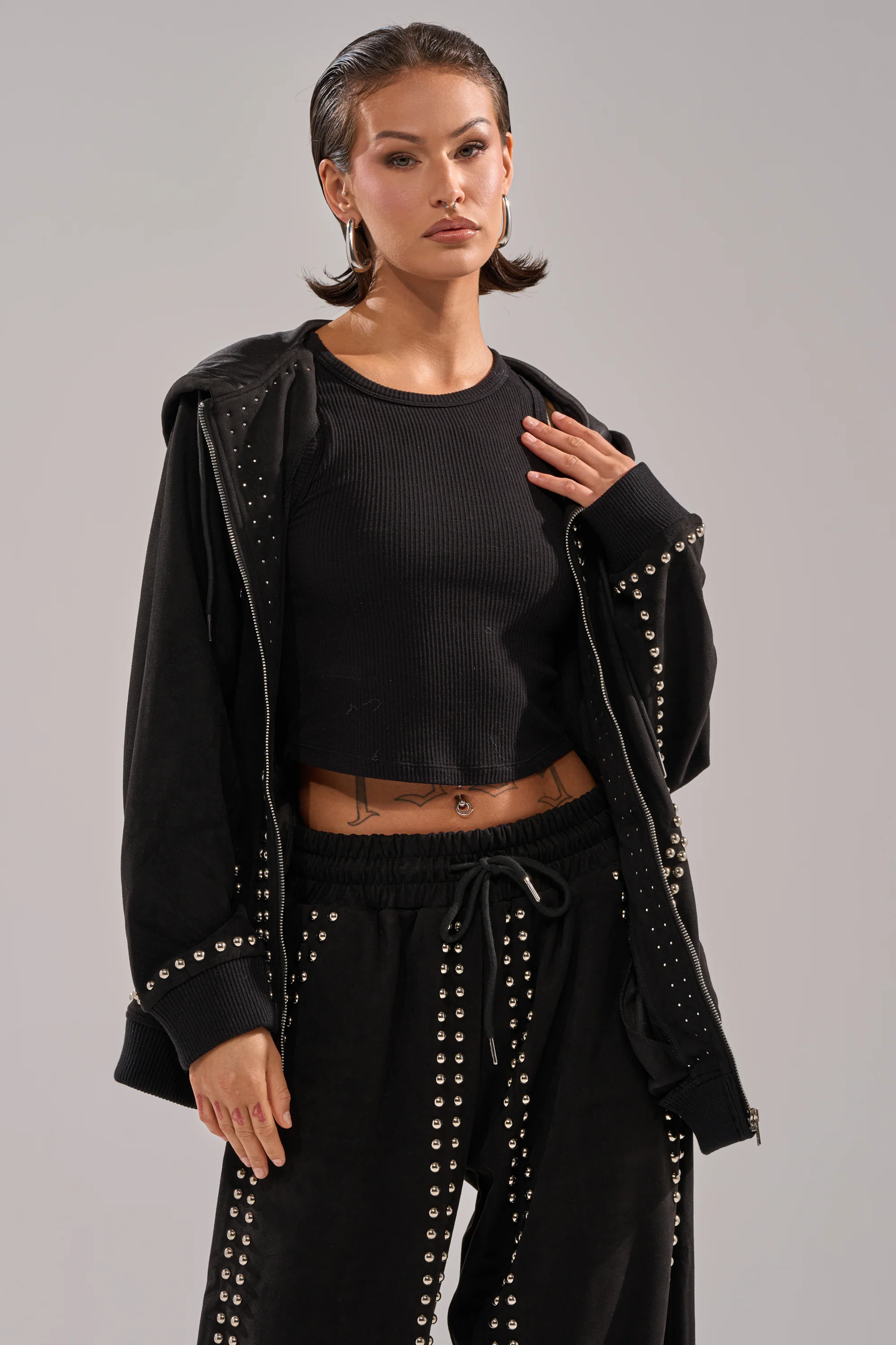 ASHLEY STUDDED ZIP UP SWEATSHIRT - Akira Wear