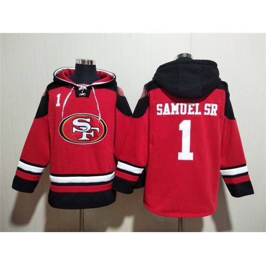 Men's San Francisco 49ers #1 Deebo Samuel Sr Red Black Ageless Must-Have Lace-Up Pullover Hoodie - Jersey