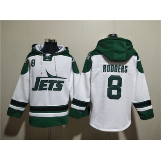 Men's New York Jets #8 Aaron Rodgers White Ageless Must-Have Lace-Up Pullover Hoodie - Jersey