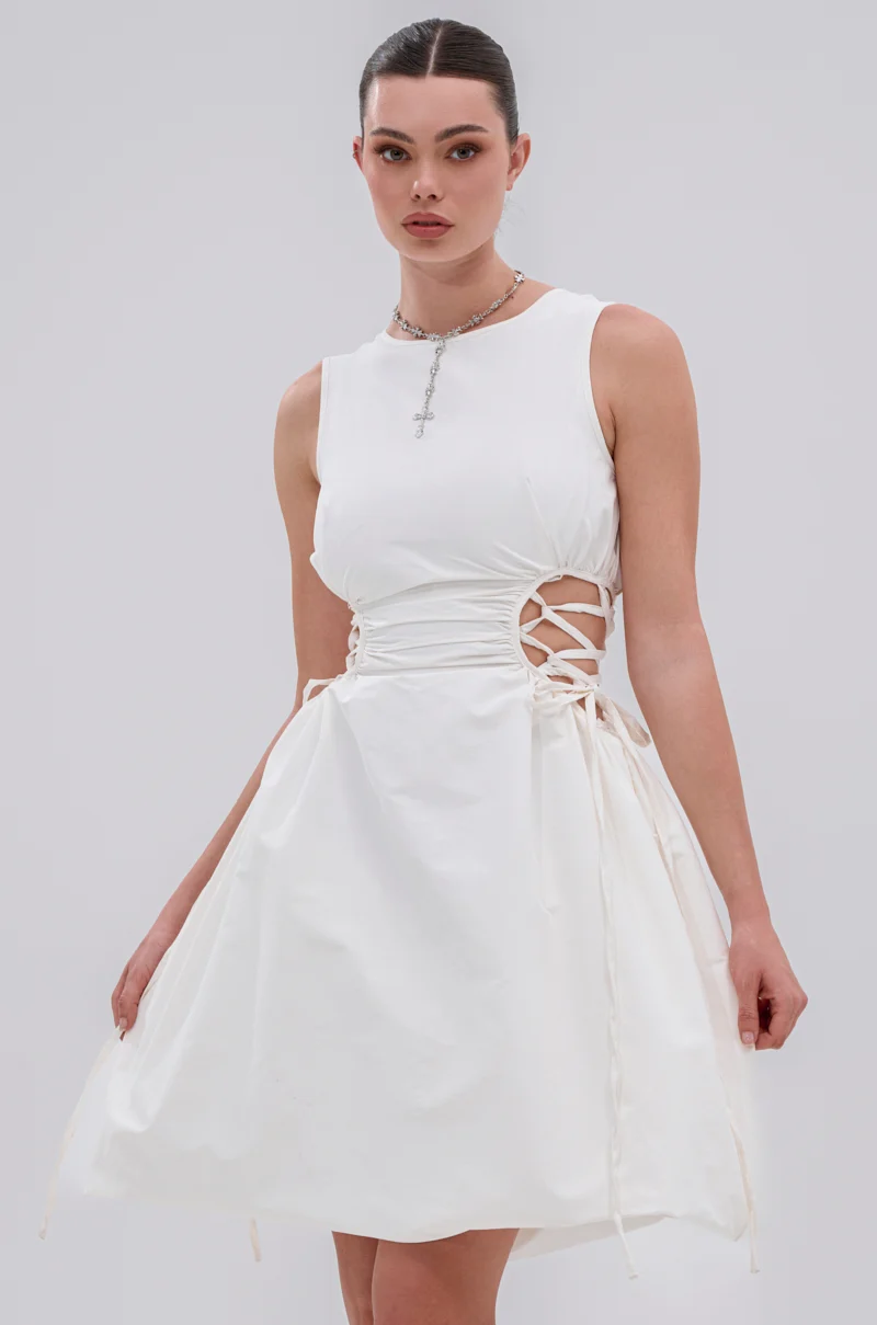 ALINA LACE UP DETAIL MAXI DRESS IN WHITE - Akira Wear