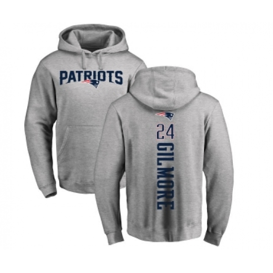 Football New England Patriots #24 Stephon Gilmore Ash Backer Pullover Hoodie - Jersey