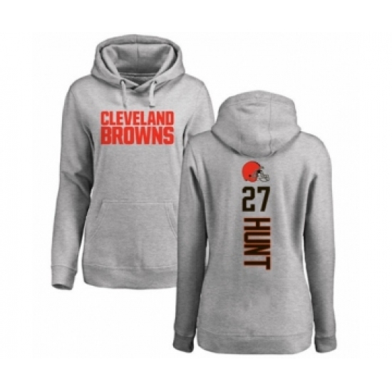 Football Women's Cleveland Browns #27 Kareem Hunt Ash Backer Pullover Hoodie - Jersey