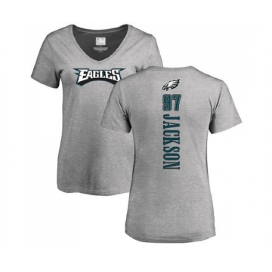 Women's Philadelphia Eagles #97 Malik Jackson Ash Backer V-Neck T-Shirt - Jersey