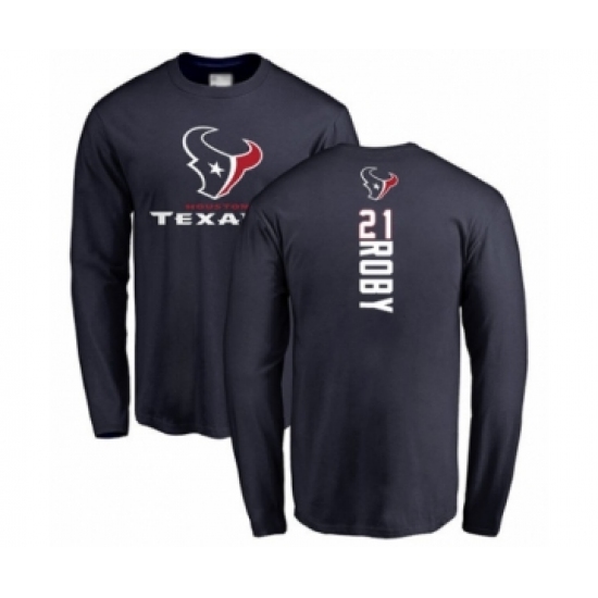 Football Houston Texans #21 Bradley Roby Navy Blue Backer Long Sleeve T-Shirt - Jersey