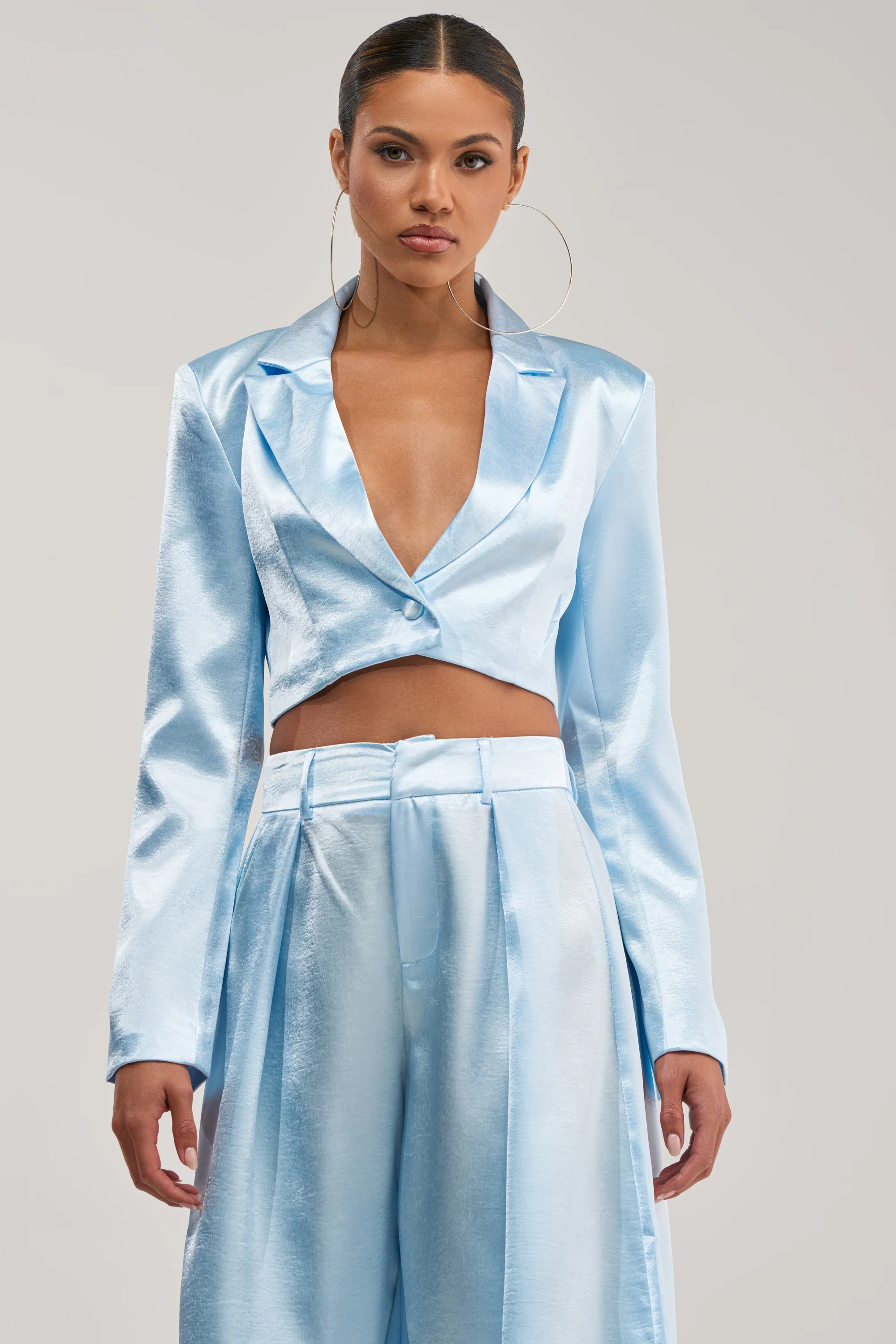 KYLA ICY BLUE SATIN BLAZER - Akira Wear