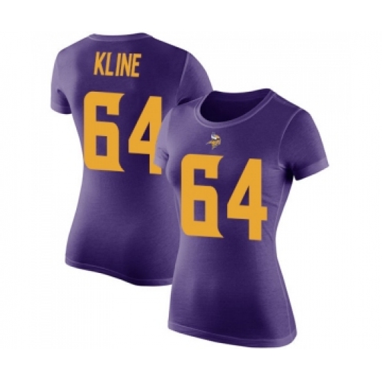 Football Women's Minnesota Vikings #64 Josh Kline Purple Rush Pride Name & Number T-Shirt - Jersey