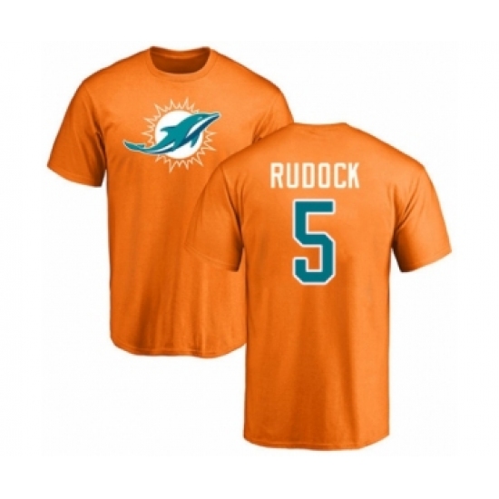 Football Miami Dolphins #5 Jake Rudock Orange Name & Number Logo T-Shirt - Jersey