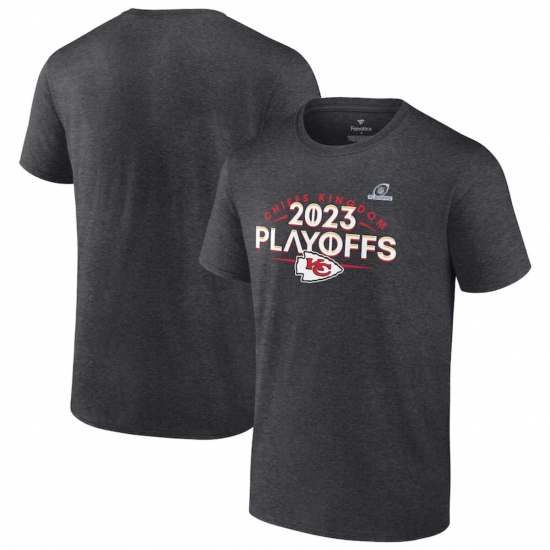 Men's Kansas City Chiefs Heather Charcoal 2023 Playoffs T-Shirt - Jersey