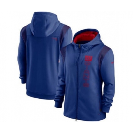 Men's New York Giants 2021 Royal Sideline Team Performance Full-Zip Hoodie - Jersey