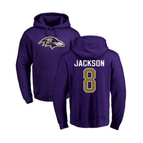 Football Baltimore Ravens #8 Lamar Jackson Purple Name & Number Logo Pullover Hoodie - Jersey