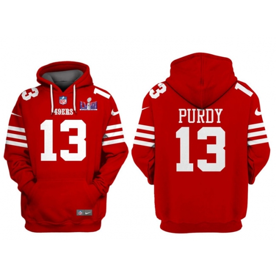 Men's San Francisco 49ers #13 Brock Purdy Red Super Bowl LVIII Alternate Pullover Hoodie - Jersey