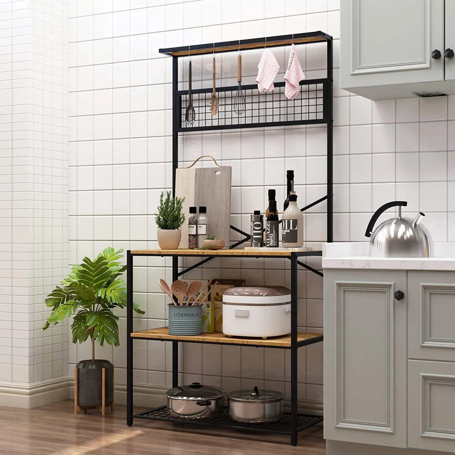 SOGES 4-Tier Kitchen Bakers Racks Standing Kitchen Storage Shelf for Kitchen Brown