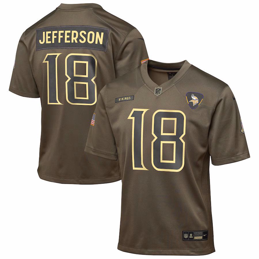 Youth Minnesota Vikings Justin Jefferson Nike Olive 2025 Salute to Service Game Jersey - Jersey
