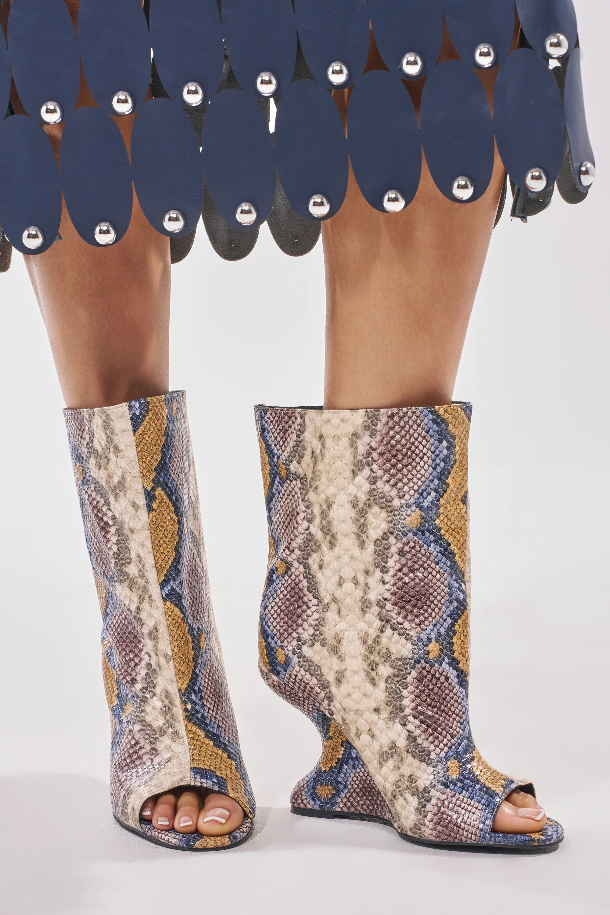 AZALEA WANG FAOI SNAKE MULTI OPEN TOE WEDGE BOOTIE - Akira Wear