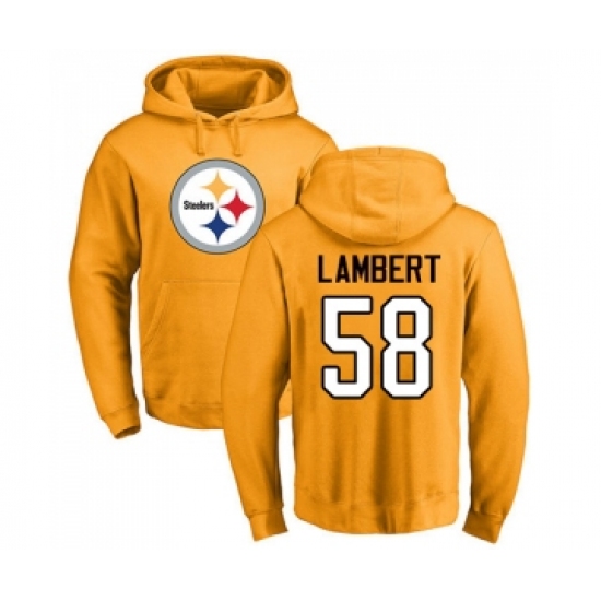 Football Pittsburgh Steelers #58 Jack Lambert Gold Name & Number Logo Pullover Hoodie - Jersey