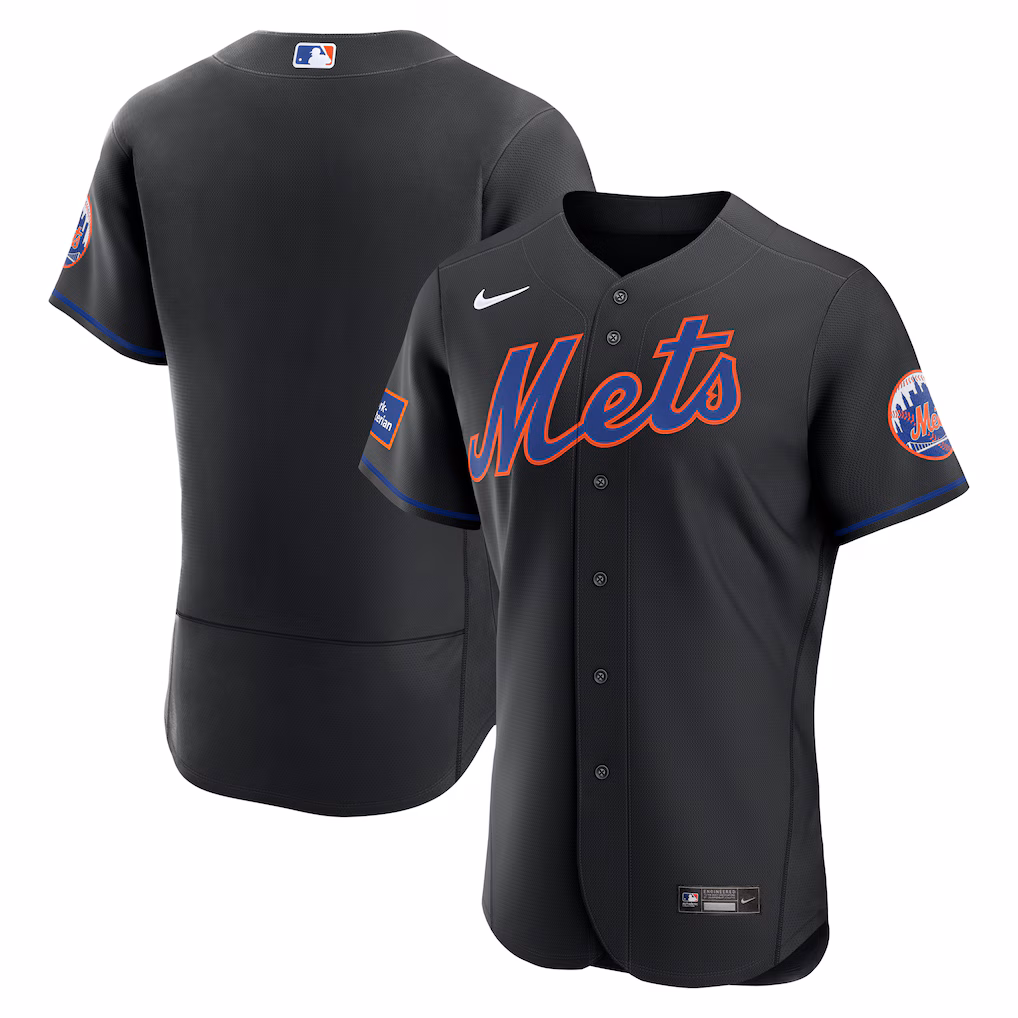 Men's New York Mets  Nike Black Alternate Authentic Sponsor Patch Jersey - Jersey